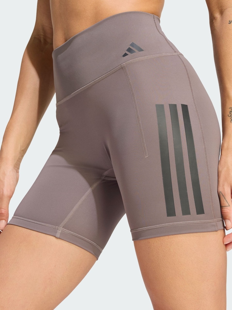 adidas Brown Optime Workout 3-Stripes Short Leggings 6 inch - Image 1 of 5