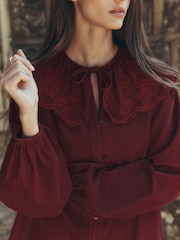 Laura Ashley Cord Embroidered Statement Scalloped Collar Tea Dress - Kuva 3 / 7