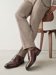 酒紅 - Double Monk Leather Shoes - 圖片 1/7