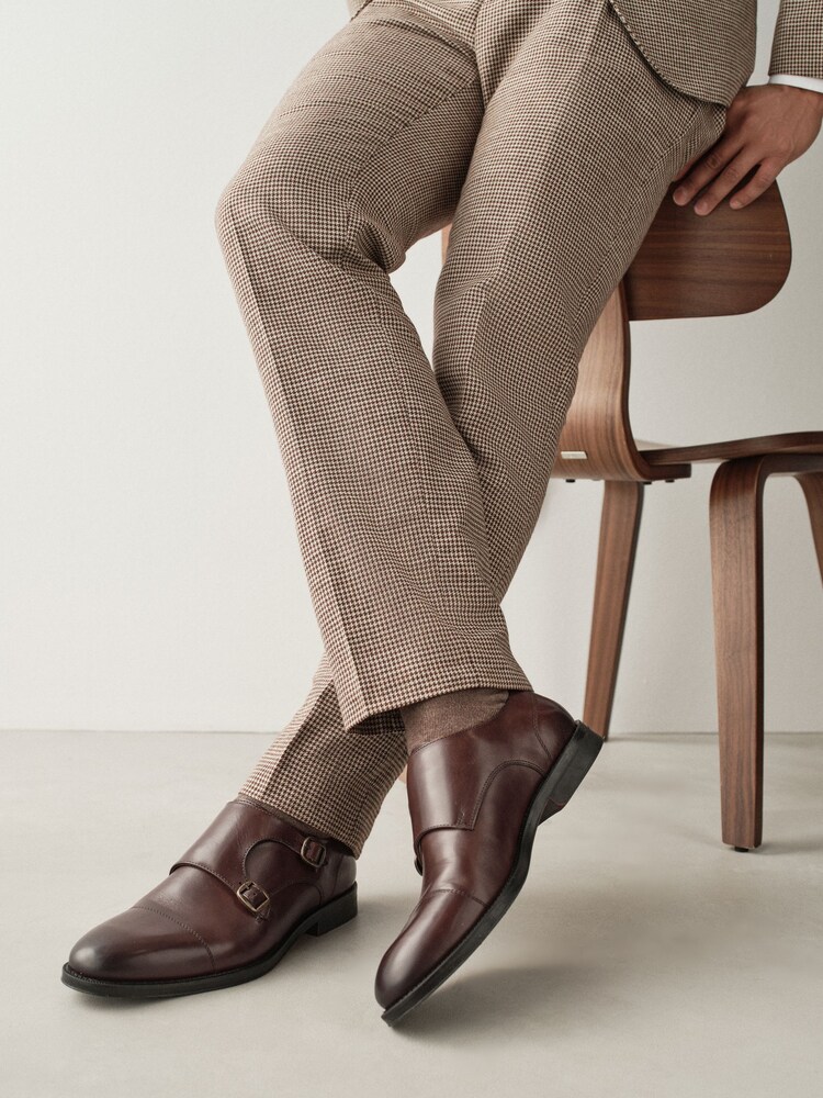 酒紅 - Double Monk Leather Shoes - 圖片 1/7