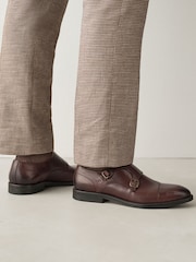 酒紅 - Double Monk Leather Shoes - 圖片 2/7