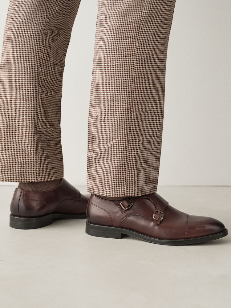 酒紅 - Double Monk Leather Shoes - 圖片 2/7