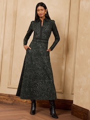 Love & Roses Black/Animal Print Tailored Ponte Midi Dress - Image 1 of 5