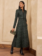 Love & Roses Black/Animal Print Tailored Ponte Midi Dress - Image 3 of 5