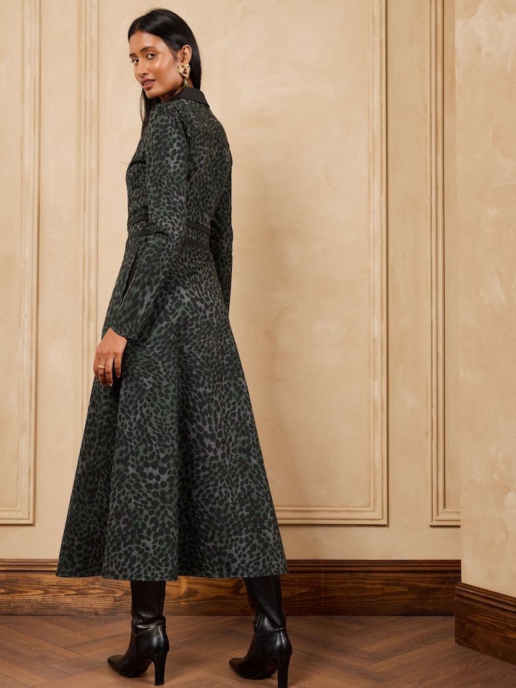 Love & Roses Black/Animal Print Tailored Ponte Midi Dress - Image 5 of 5