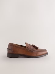Tan Brown Leather Tassel Loafers - Image 2 of 5