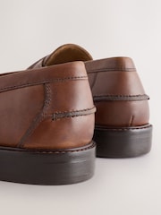 Tan Brown Leather Tassel Loafers - Image 3 of 5