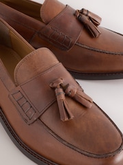 Tan Brown Leather Tassel Loafers - Image 4 of 5