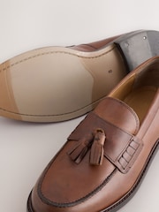 Tan Brown Leather Tassel Loafers - Image 5 of 5
