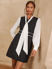 Love & Roses Black Tailored 2 in1 Boucle Dress With Sheer Sleeves - Image 3 of 5