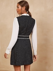 Love & Roses Black Tailored 2 in1 Boucle Dress With Sheer Sleeves - Image 4 of 5