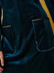 Love & Roses Teal Blue Tailored Velvet Bow Detail Long Sleeve Shift Mini Dress - Image 5 of 5