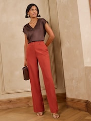 Love & Roses Rust Brown Wide Leg Trousers - Image 3 of 4
