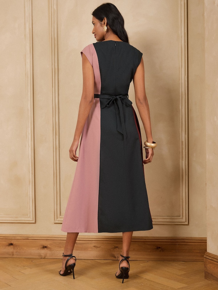 Love & Roses Navy Tailored Colour Block Belted Sleevless Midi Dress - Image 5 of 5 Love & Roses Navy Tailored Colour Block Belted Sleevless Midi Dress - Image 5 of 5