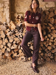 Love & Roses X Binky Burgundy Red Embroidery Detail Crew Neck Short Sleeve Knitted Cardigan - Image 3 of 4