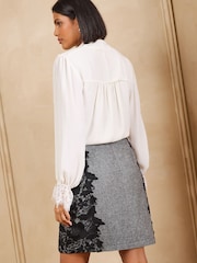 Love & Roses Grey Herringbone Lace Side Detail Mini Skirt With Wool - Image 4 of 5