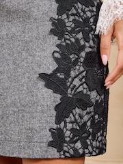 Love & Roses Grey Herringbone Lace Side Detail Mini Skirt With Wool - Image 5 of 5
