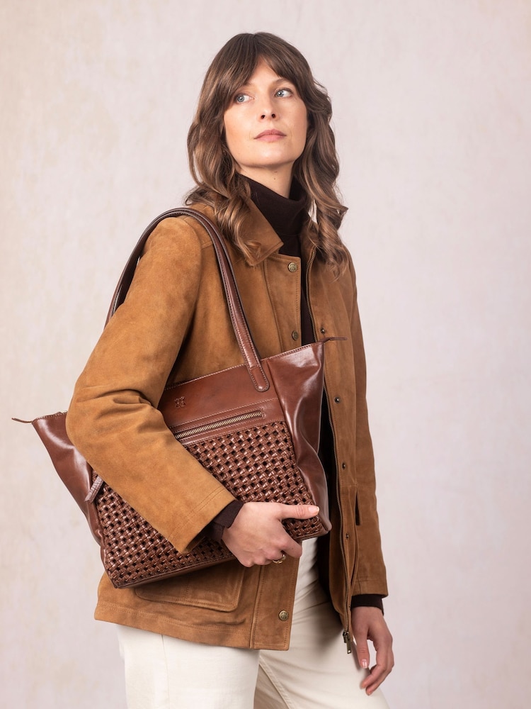 Lakeland Leather Brown Waverton Woven Tote Bag - Image 1 of 8