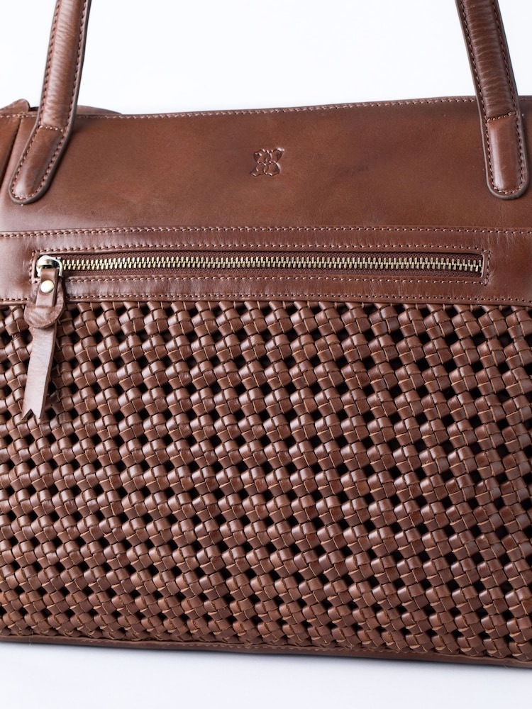 Lakeland Leather Brown Waverton Woven Tote Bag - Image 8 of 8