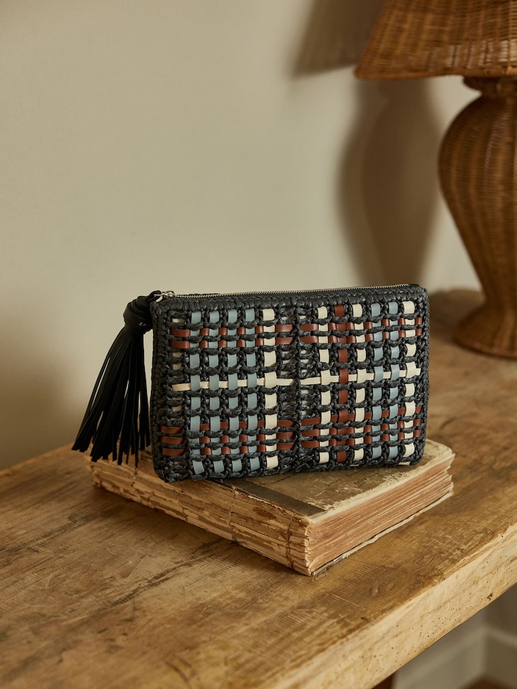 Radley Black The Camden Raffia Check Pouch - Image 1 of 5 Radley Black The Camden Raffia Check Pouch - Image 1 of 5