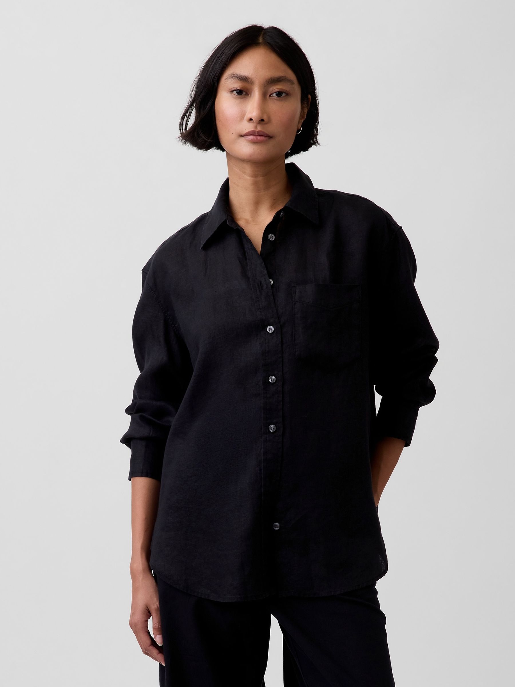 Buy Gap Black Linen Oversized Shirt from the Next UK online shop