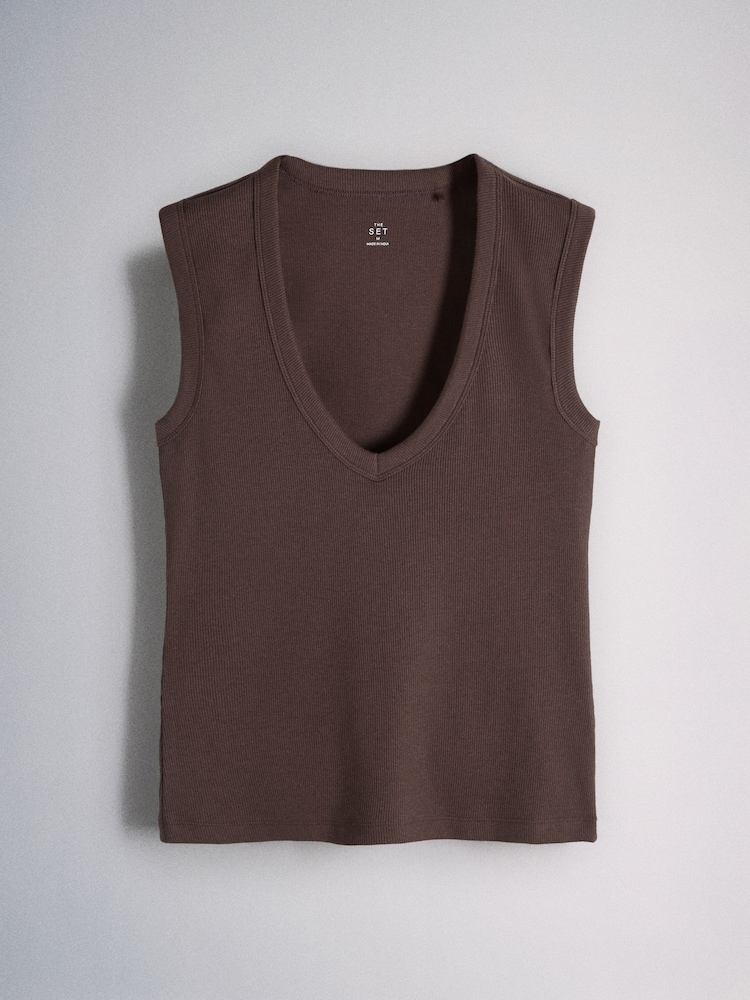 The Set 5 Pack Deep V-Neck Ribbed Vests Pink/Rust/Brown/White - Image 2 of 8
