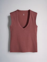 The Set 5 Pack Deep V-Neck Ribbed Vests Pink/Rust/Brown/White - Image 3 of 8