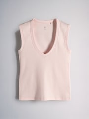 The Set 5 Pack Deep V-Neck Ribbed Vests Pink/Rust/Brown/White - Image 5 of 8