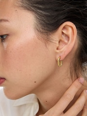 Oliver Bonas Gold Tone Macy Stainless Steel Waterproof Etched Oval Hoop Earrings - Image 3 of 3