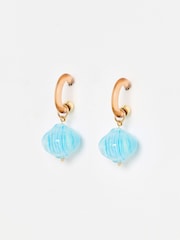Oliver Bonas Brown Sammy Blue Resin Drop Hoop Earrings - Image 1 of 5