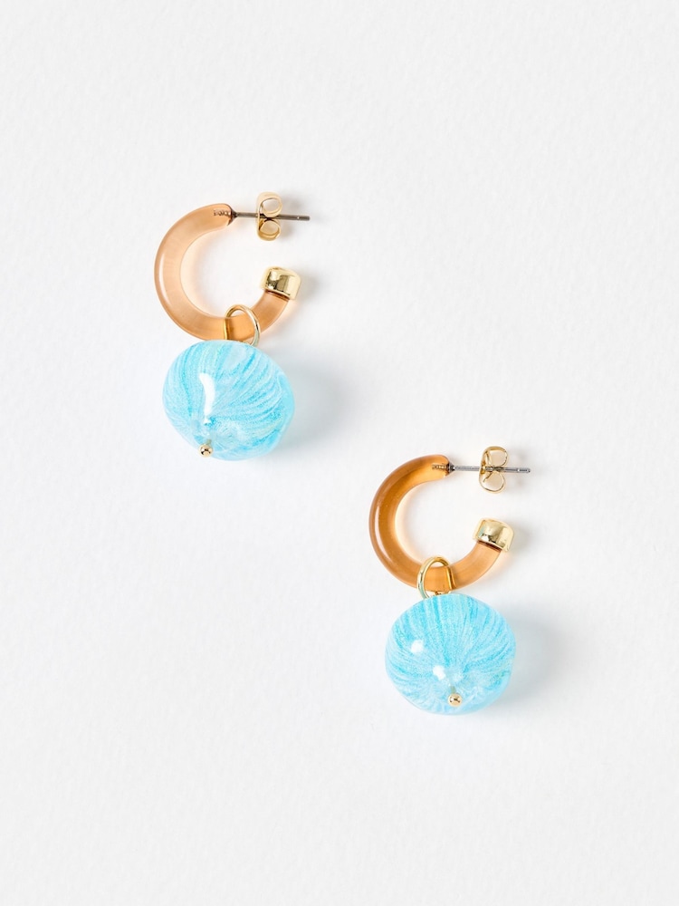 Oliver Bonas Brown Sammy Blue Resin Drop Hoop Earrings - Image 2 of 5