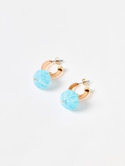 Oliver Bonas Brown Sammy Blue Resin Drop Hoop Earrings - Image 3 of 5