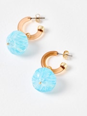 Oliver Bonas Brown Sammy Blue Resin Drop Hoop Earrings - Image 4 of 5