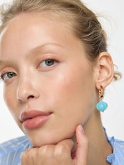 Oliver Bonas Brown Sammy Blue Resin Drop Hoop Earrings - Image 5 of 5