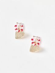 Oliver Bonas Pink & Red Quinn Enamel Striped Heart Hoop Earrings - Image 2 of 5