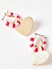 Oliver Bonas Pink & Red Quinn Enamel Striped Heart Hoop Earrings - Image 4 of 5