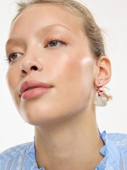 Oliver Bonas Pink & Red Quinn Enamel Striped Heart Hoop Earrings - Image 5 of 5