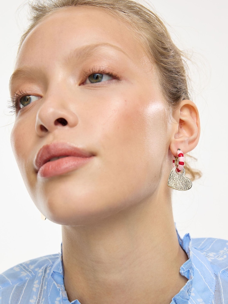 Oliver Bonas Pink & Red Quinn Enamel Striped Heart Hoop Earrings - Image 5 of 5 Oliver Bonas Pink & Red Quinn Enamel Striped Heart Hoop Earrings - Image 5 of 5