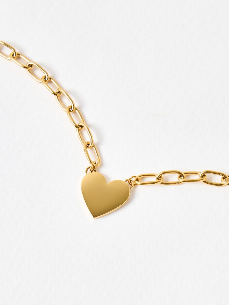 Oliver Bonas Gold Tone Talula Stainless Steel Waterproof  Heart Pendant Chain Necklace - Image 2 of 4