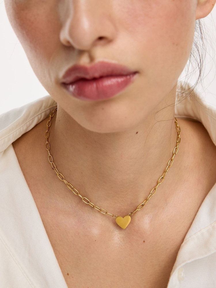 Oliver Bonas Gold Tone Talula Stainless Steel Waterproof  Heart Pendant Chain Necklace - Image 4 of 4