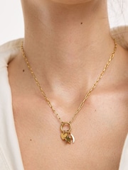 Oliver Bonas Gold Tone Nina Stainless Steel Waterproof Star, Moon & Heart Charm Chain Gold Necklace - Image 4 of 4
