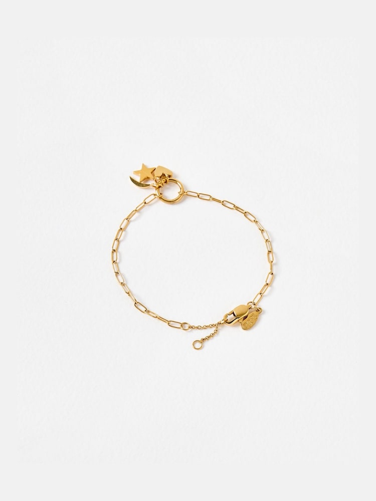 Oliver Bonas Gold Tone Nina Stainless Steel Waterproof Star, Moon & Heart Charm Chain Bracelet - Image 2 of 4
