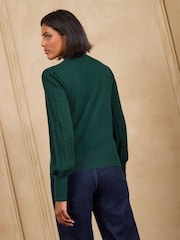 Love & Roses Forest Green Tie Neck Long Sleeve Stitch Detail Knitted Top - Image 4 of 4