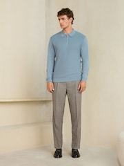Blue Smart Textured Quarter Zip Knitted Polo Shirt - Image 2 of 8