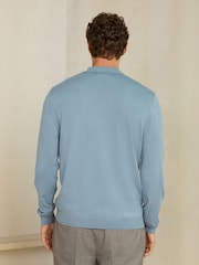 Blue Smart Textured Quarter Zip Knitted Polo Shirt - Image 4 of 8