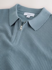 Blue Smart Textured Quarter Zip Knitted Polo Shirt - Image 7 of 8