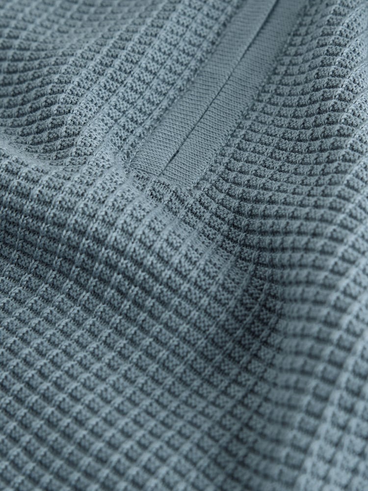Blue Smart Textured Quarter Zip Knitted Polo Shirt - Image 8 of 8 Blue Smart Textured Quarter Zip Knitted Polo Shirt - Image 8 of 8