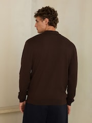 Brown Smart Textured Quarter Zip Knitted Polo Shirt - Image 4 of 9
