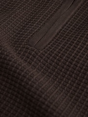 Brown Smart Textured Quarter Zip Knitted Polo Shirt - Image 9 of 9