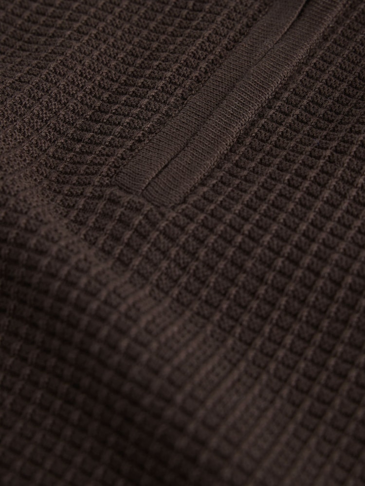 Brown Smart Textured Quarter Zip Knitted Polo Shirt - Image 9 of 9 Brown Smart Textured Quarter Zip Knitted Polo Shirt - Image 9 of 9